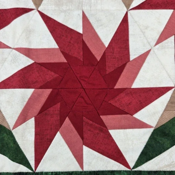 Quilted Christmas Table Runner Red Green Patchwork Star Holiday Decor 16 x 35" - Picture 6 of 9